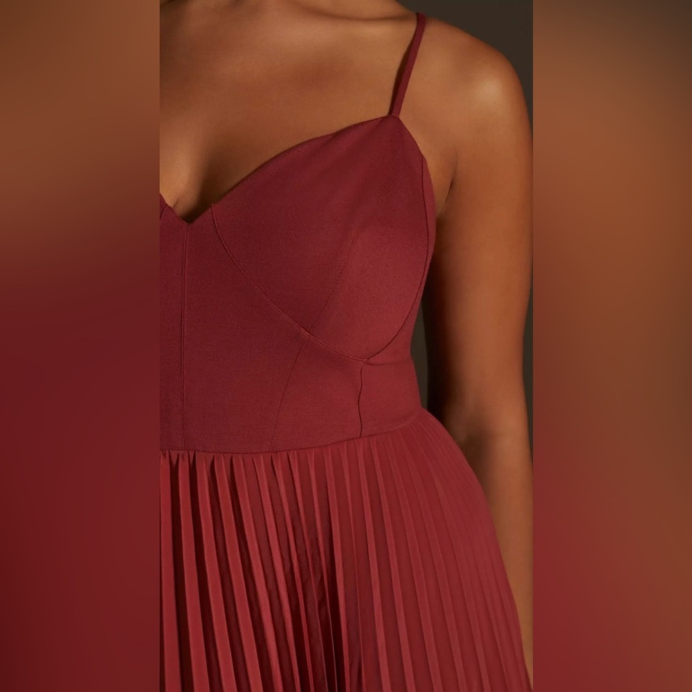 Anthropologie Rust Red Pleated Midi Dress - Picture 4 of 10